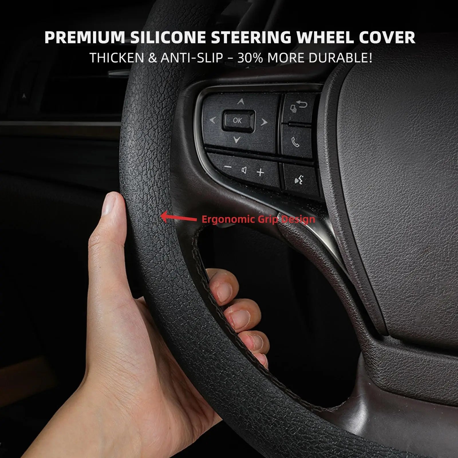 1pc Anti-Slip Silicone Steering Wheel Cover - Universal Fit, Soft & Odorless Fits 14''/15''/16'' Wheels, Durable & All-Season