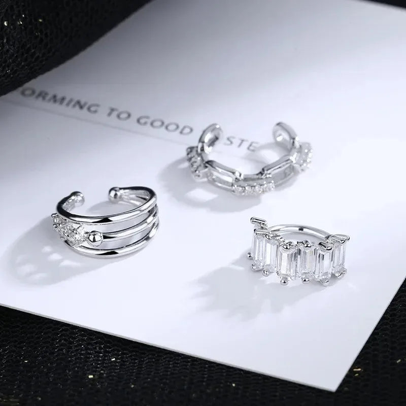 A Girl 1Pcs Silver Color Ear Cuffs Without Piercing Ear Clip Earrings Non-Piercing Fake Cartilage Earrings For Women Jewelry ﻿