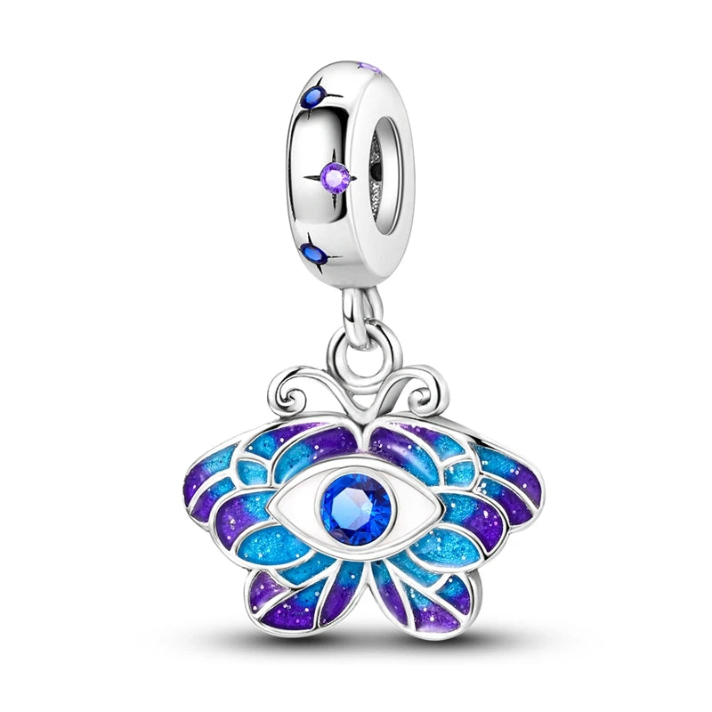 925 Sterling Silver Colorful Butterfly Dragonfly Feathers Charms Luminous Stars Pendants Fit Original Bracelets Fine DIY Jewelry