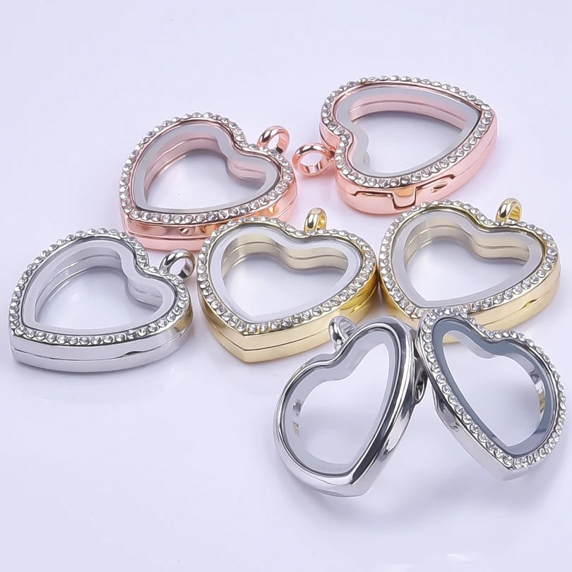 1Pc Punk Heart Round Memory Reliquary Photo Medaillon Pendant Glass Geometric Cremation Ashes Floating Locket кулон Jewelry