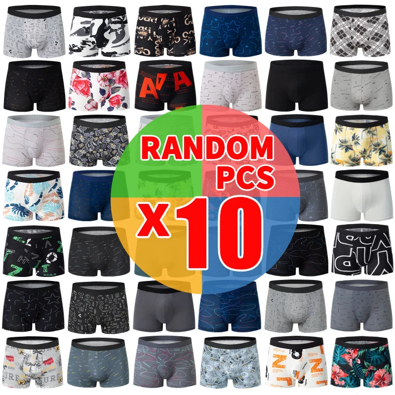 4/10piece Men's European And American Size Printed Fashionable Underwear Comfortable Plus Size Boxer Shorts Casual Sports Shorts