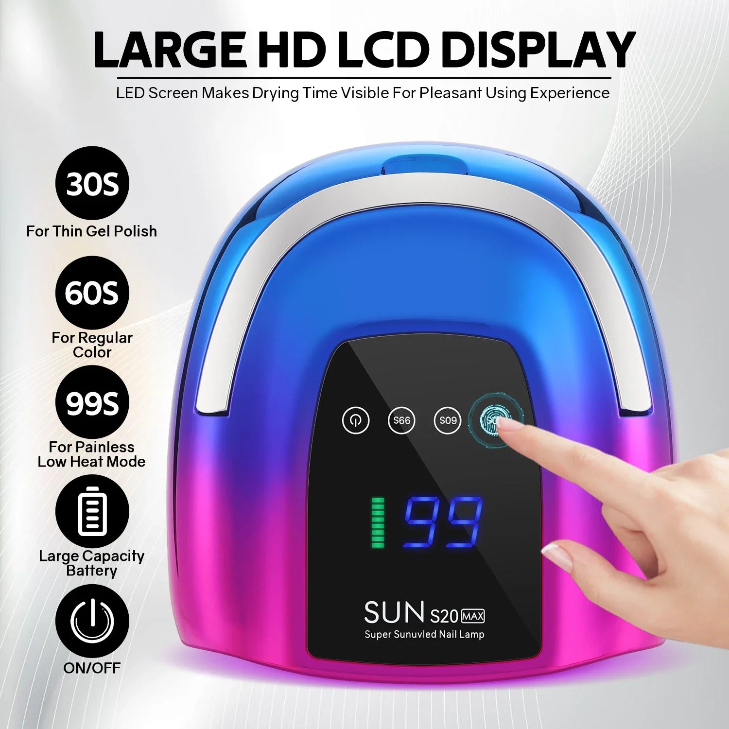 200W UV Nail Lamp 48 LEDs Nail Dryer Machine with LCD Screen Rechargeable Manicure Lamp for Curing All Nails Gel Nail Art Tools