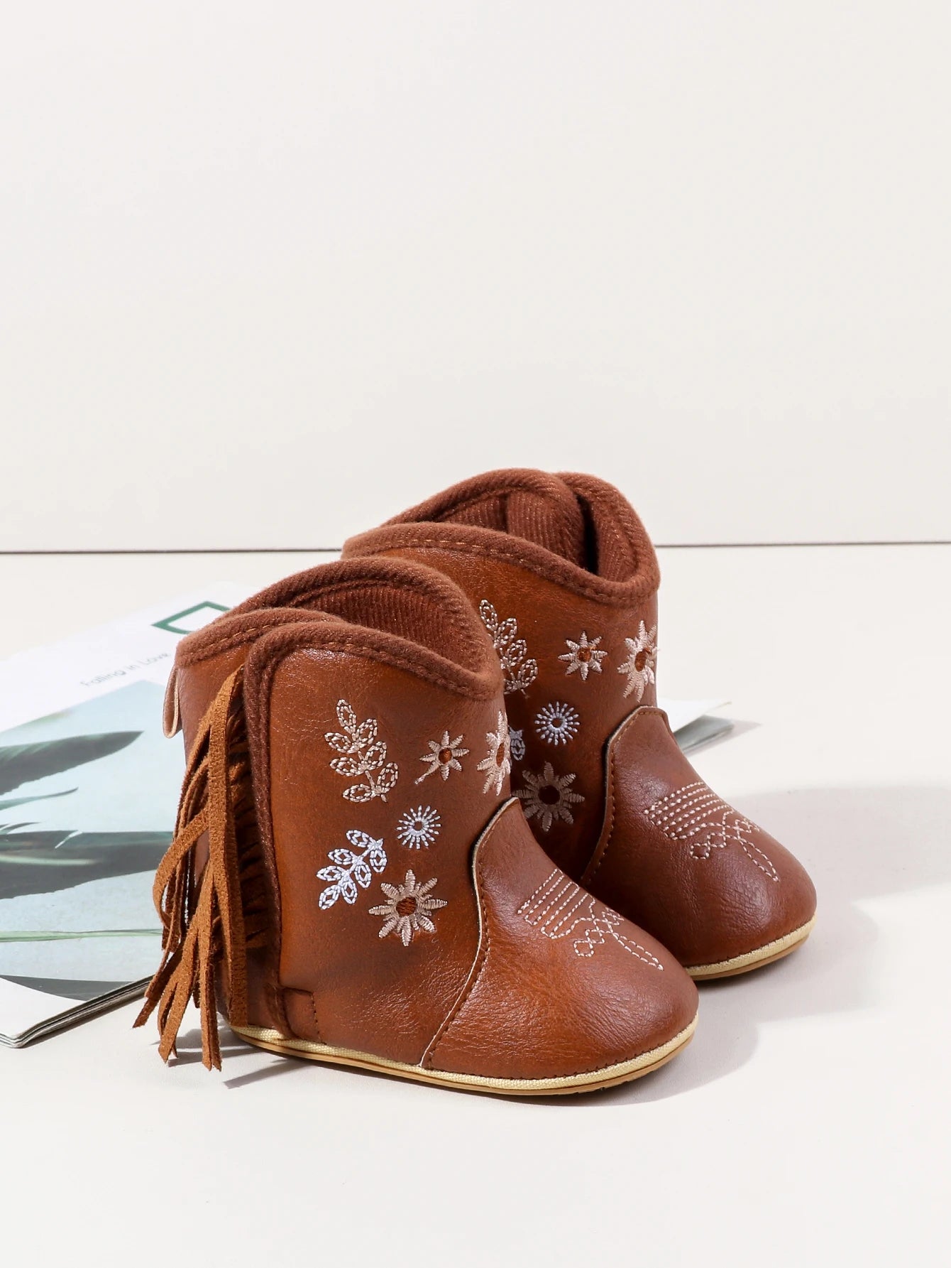 Leather Western Boots Cowboy Bootie Soft Sole Non-Slip Crib Shoes for Baby Infant Toddler Girls Boys Newborn