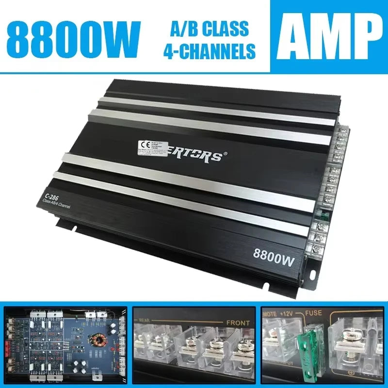 Class AB Car Audio Upgrade Power Amplifier 4 Channel 12V 8800W Power Stereo Amplifie Audio Speaker Subwoofer Treble Mid-bass