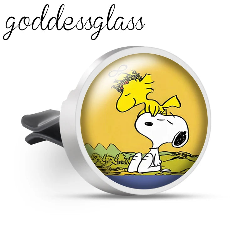 Snoopy on the Road 66 Walking Anime Photo Aromatherapy Car Decoration Clip Perfume Locket Fittings Oil Scent Gift keychain