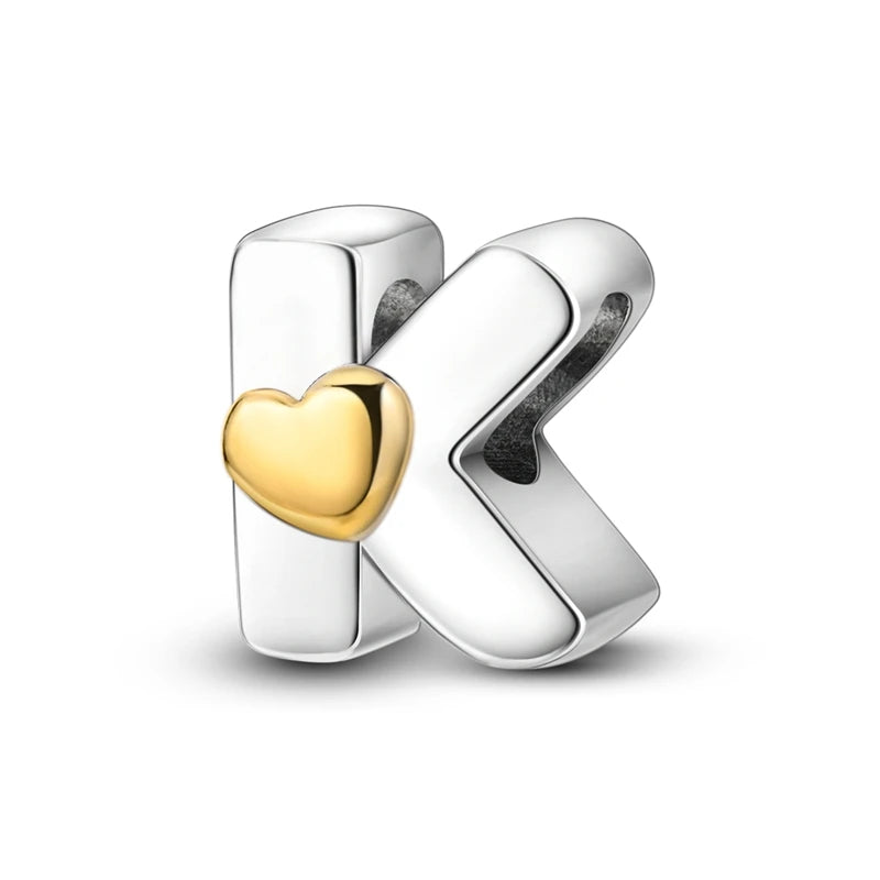 New Hot Sales 925 Sterling Silver 26 Golden Letters Charms Bead Fit Original Bracelet DIY Women Birthday Jewelry Gifts