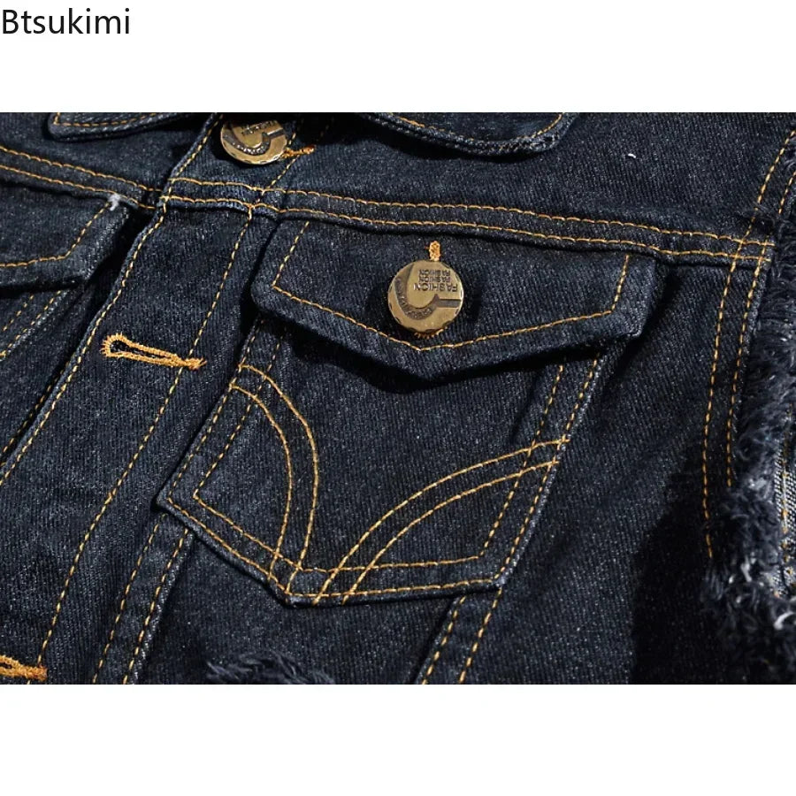 2025 Men's Fashion Jeans Sleeveless Jacket Vest Male Black Blue Denim Jeans Vest  Man Cowboy Outdoors Waistcoat Mens Jacket Vest