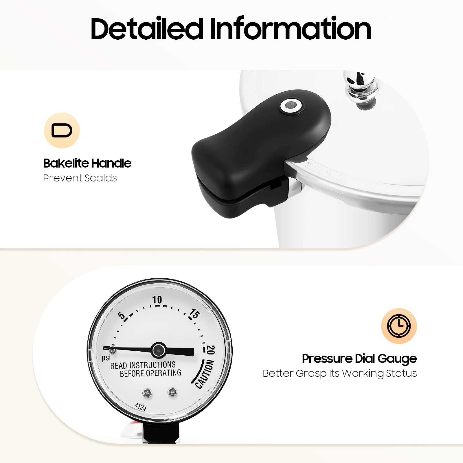 22L Thickened Explosion-Proof Pressure Cooker with Pressure Gauge and Safety Valve for Gas Stoves, Electric Ceramic Stoves