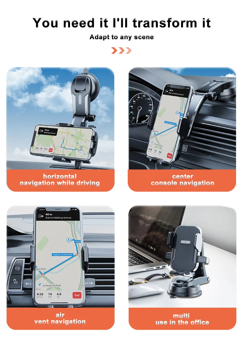 SEAMETAL Car Dashboard Phone Bracket Universal Auto Cellphone Stand For GPS Navigation Universal Desk Windshield Hanging Holder