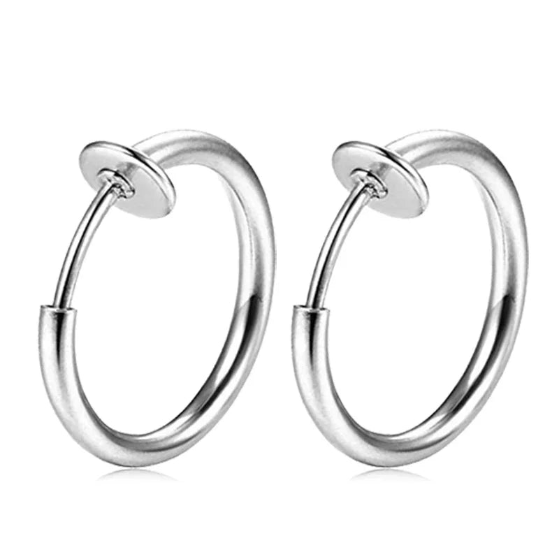 2-6Pc Fake Nose Ring retractable earrings Hoop Faux Lip Earrings Cartilage Septum Clip on Ear Lobe Helix Anti Conch Non Piercing