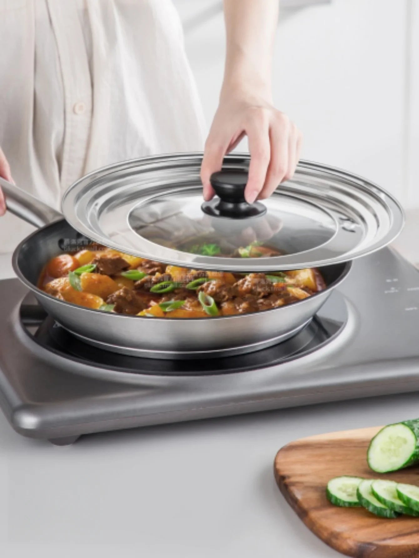 Stainless Steel Universal Lid For Pot And Pan Skillet Lid Pot Cover Fit 8.66-11.Inch Cookware Frying Pan Cover Pan Lid With Knob