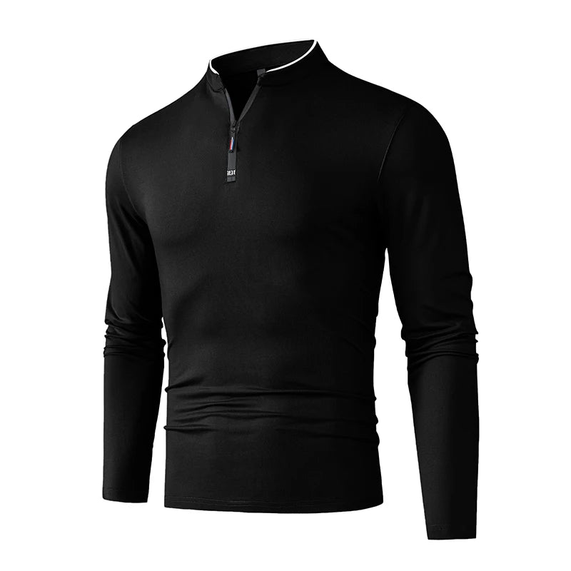 Fashion Men's Stand Collar Half Zip Long Sleeve Shirt Comfortable Casual Top Versatile Daily Wear Slim Fit Pullove
