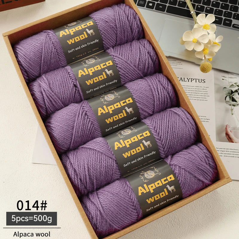 500g Alpaca Wool 245 Chunky Knitting Yarn Multi-Color Autumn and Winter Fashionable Gift for Men and Women DIY Knitting Material Kit for Warm Sweaters, Coats, Scarves, Hats, Gloves, Leg Warmers, Knee Pads Yarn Balls 5Pcs/Pack