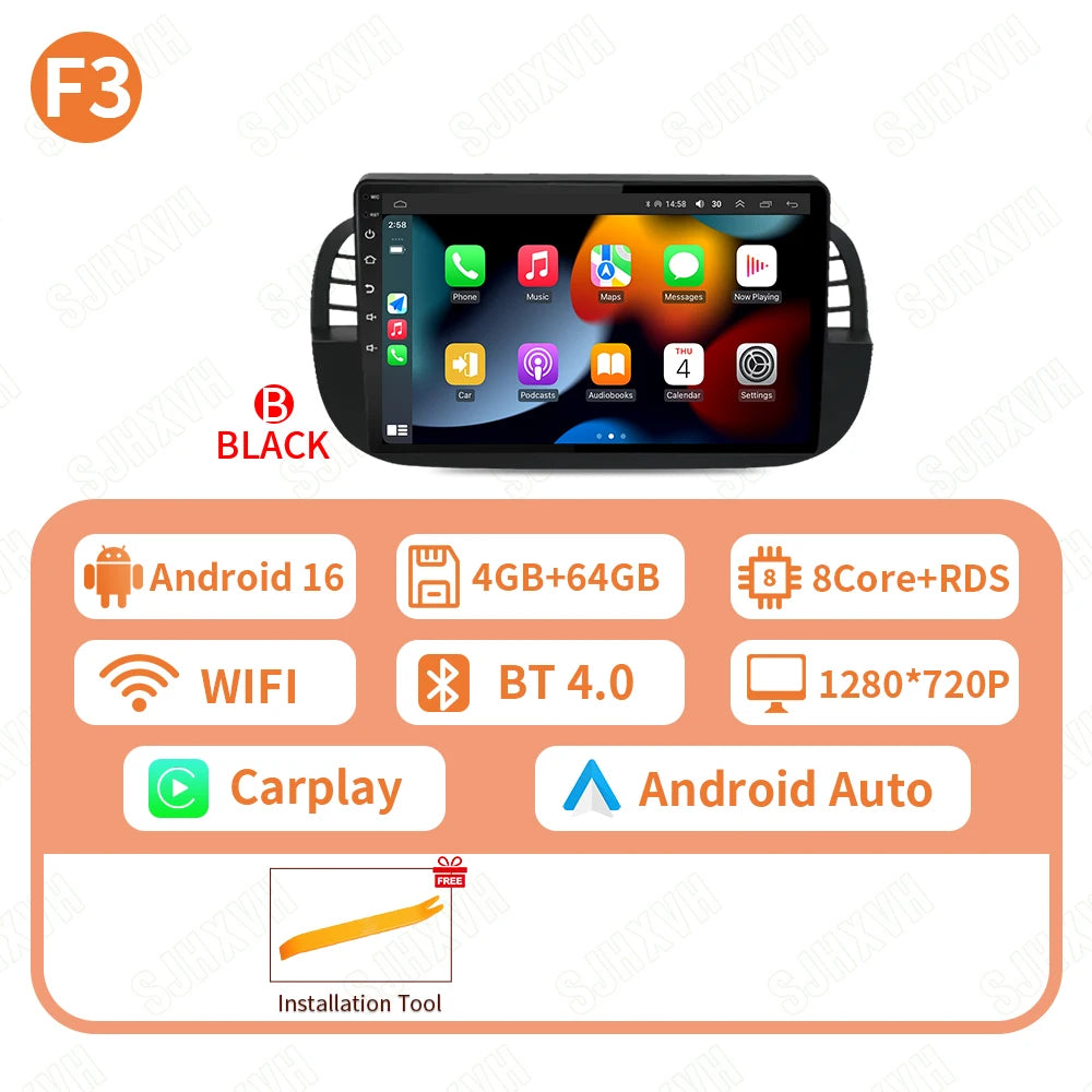 Car DVD Android 16 Radio Stereo For Fiat 500 2007-2015 Auto Multimedia Player GPS Navigation Head Unit High-Performance WIFI