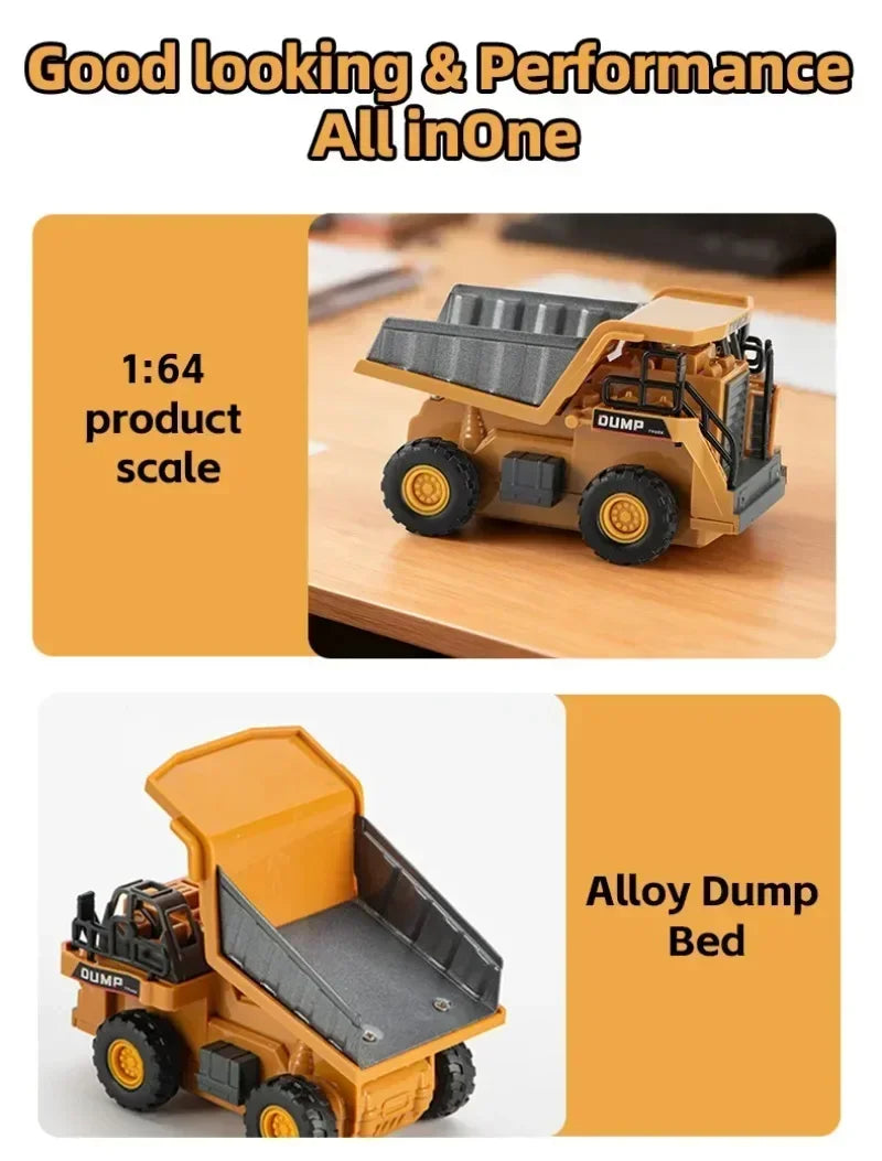 1:64 RC Mini Alloy Car Forklift with Trailer Excavator Desktop Game 2.4G Remote Control Engineering Lift Truck Child's Toy Gifts