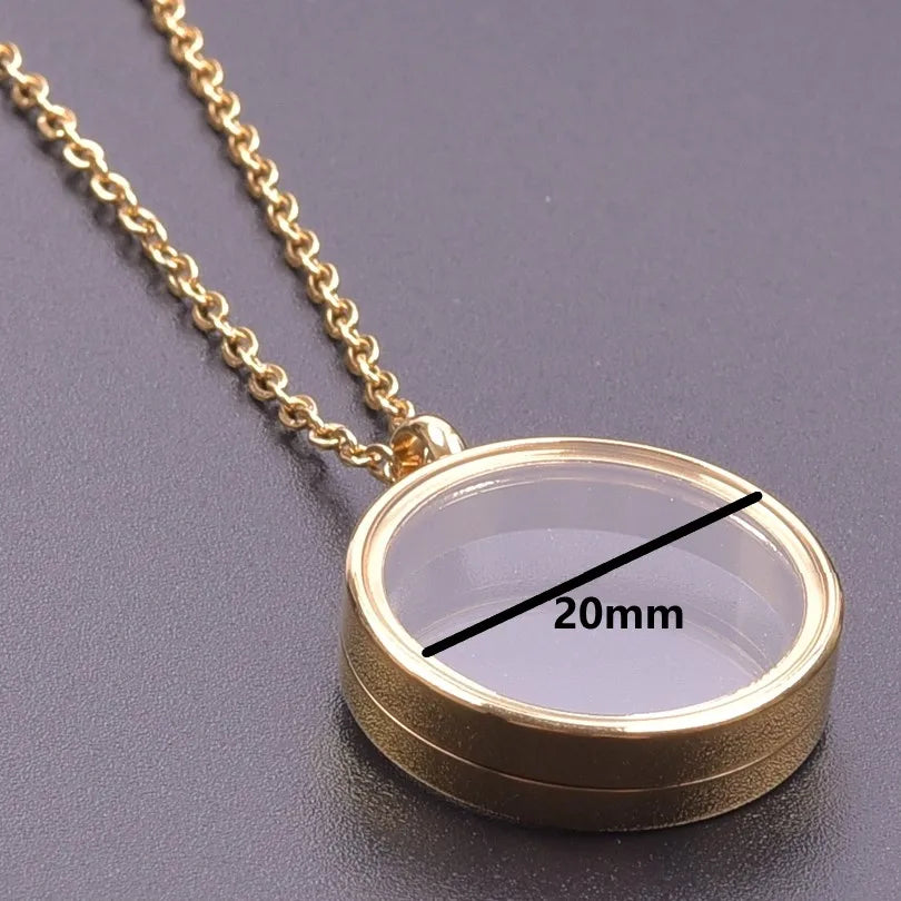 1Pc Inner Size 10-40mm Round Glass Memory Coin Holder Locket Pendant Necklaces Floating Living Relicario Collares Jewelry Bulk
