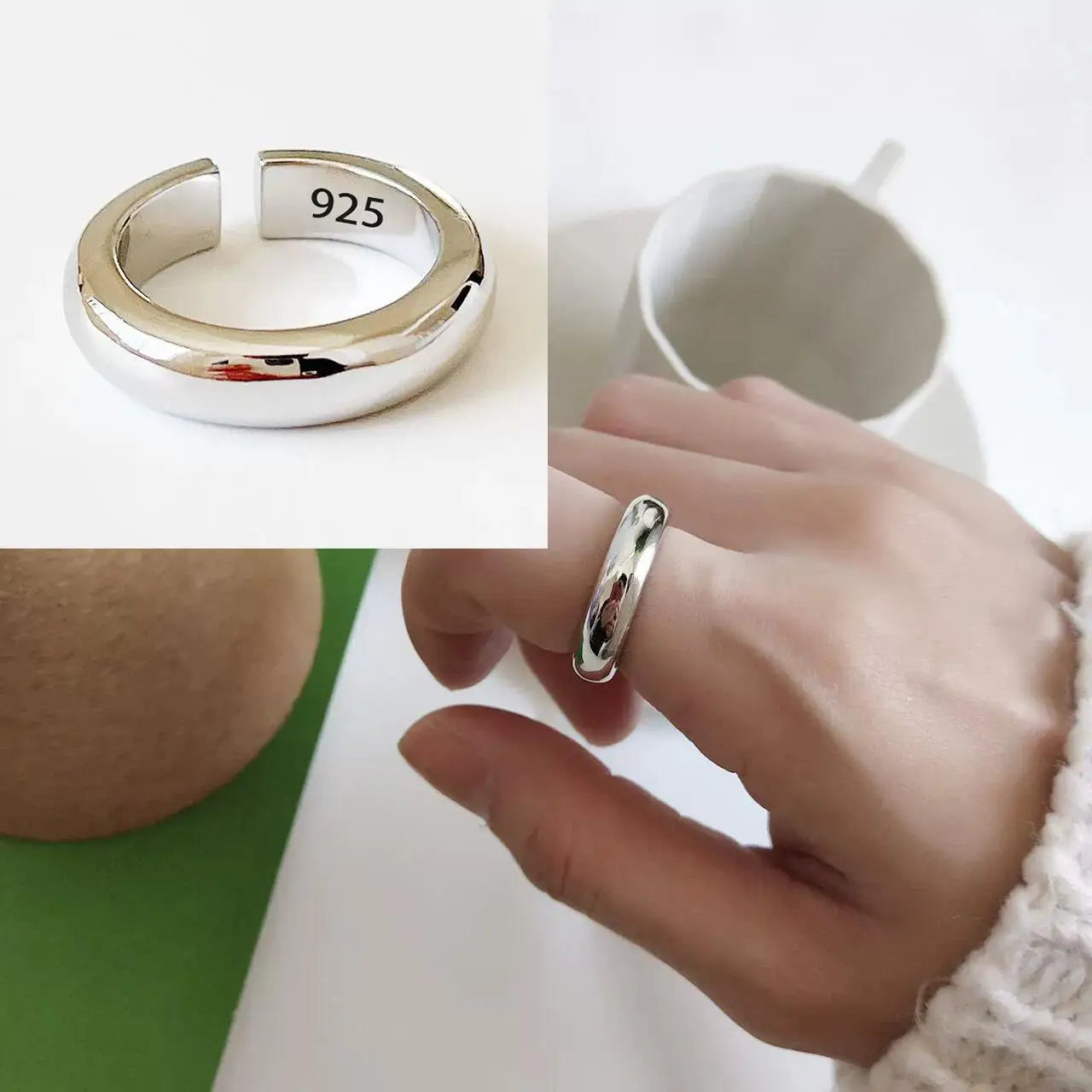 925 Sterling Silver Geometric Multilayer Round Bead Ring Female Fashion Punk Temperament Prevent Allergy Charm Jewelry