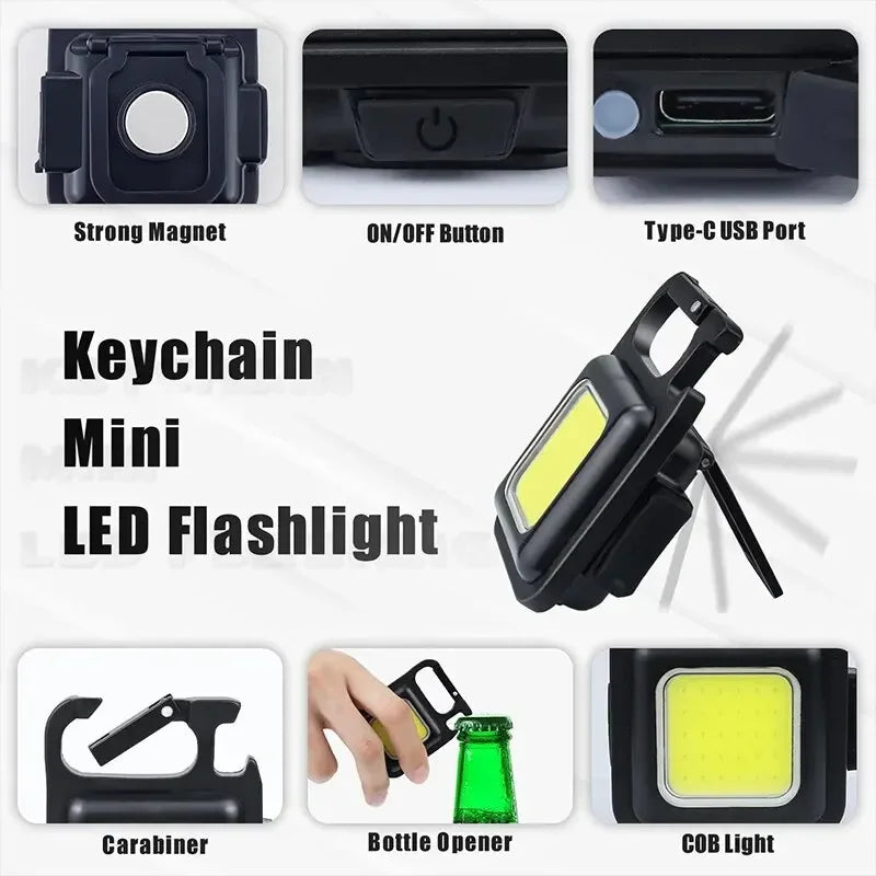 Super Bright 1500LM Work Light COB 500mah LED Flashlight Pocket Keychain USB Rechargeable Waterproof For Outdoor Camping