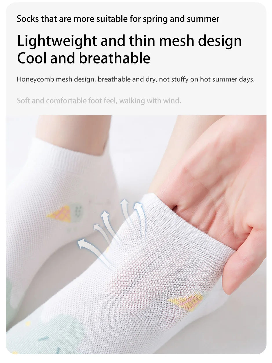 6 Pairs of Women Is Summer Thin Short Socks Sweet Cute Breathable Mesh Comfortable and Small Floral Fragments