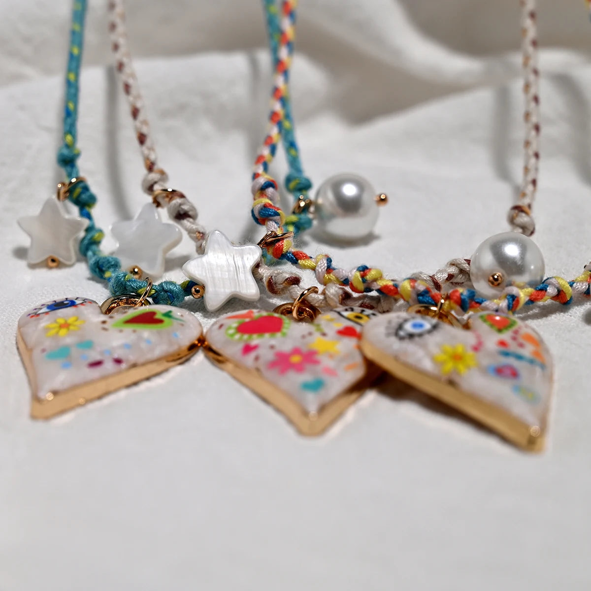Handmade Knotted Rope Heart Pendant Necklace Fashion Sweater Chain Stackable Star Pearl Necklace for Women New Design Jewelry