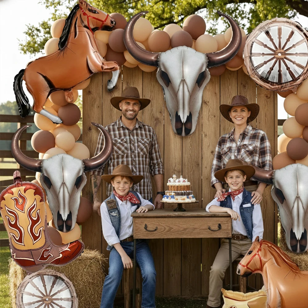 Western Cowboy Theme Party Decoration Foil Horse Balloon Horse Boots Hat Wheel Balloons Cowboys Cowgirls Birthday Party Supplies