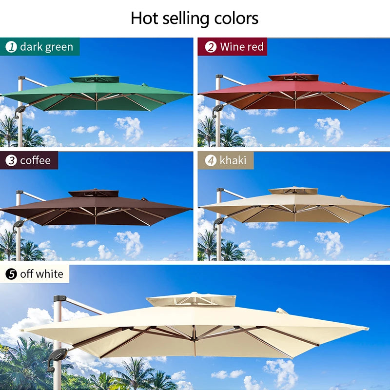 Outdoor Courtyard Umbrella, Sunshade Umbrella, Square Roman Umbrella, Large, with Base,360°Rotation Parasols Customized,3*3