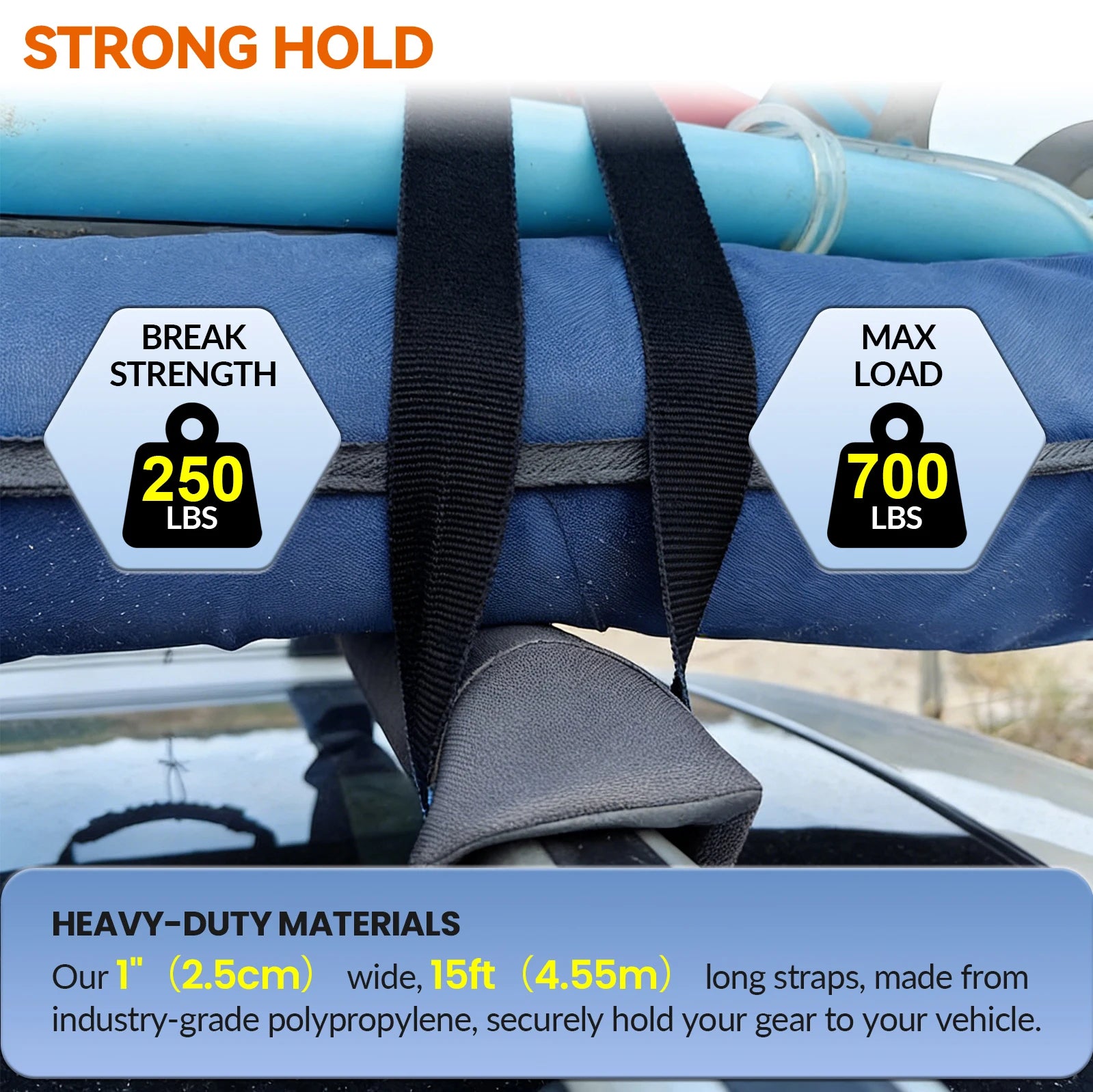 2X 4.5M Car Scratch Resistant Tie Down Straps For Surf SUP Kayak Canoe Motorcycle Cargo Luggage Travel Carrier Ratchet Non-Slip