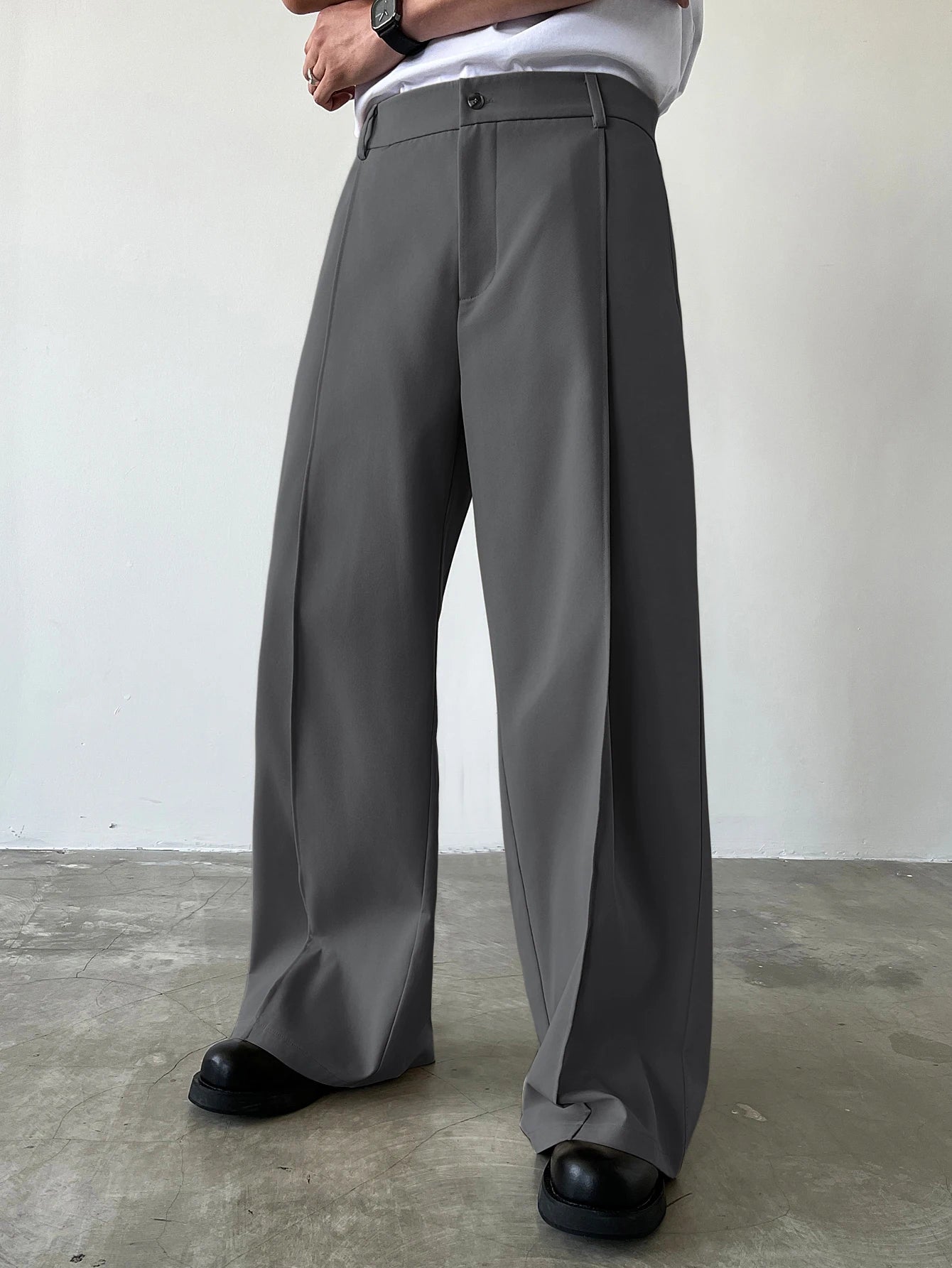 Men's High Waist Wide Leg Suit Pants Casual Loose Straight Leg Dress Pants Formal Business Streetwear Black Trousers S-2XL 1 Pie