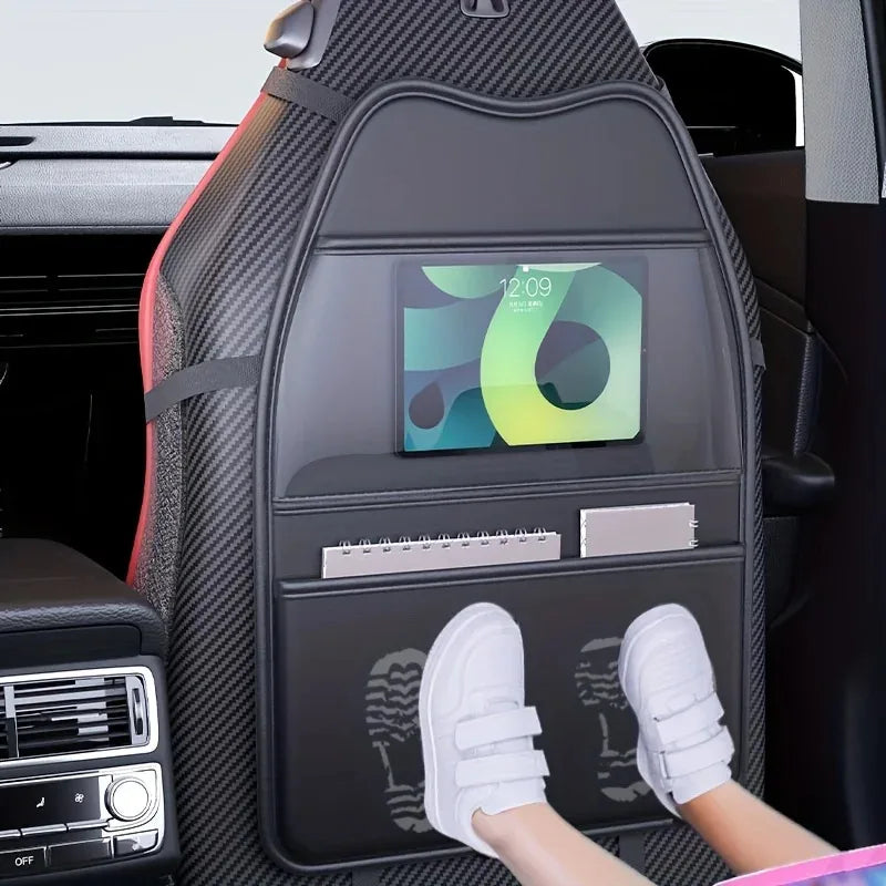 PU Leather Car Seat Kick Proof Pad with Pockets Multi-functional Tablet Holder Auto Seat Back Protection Cover for Kids