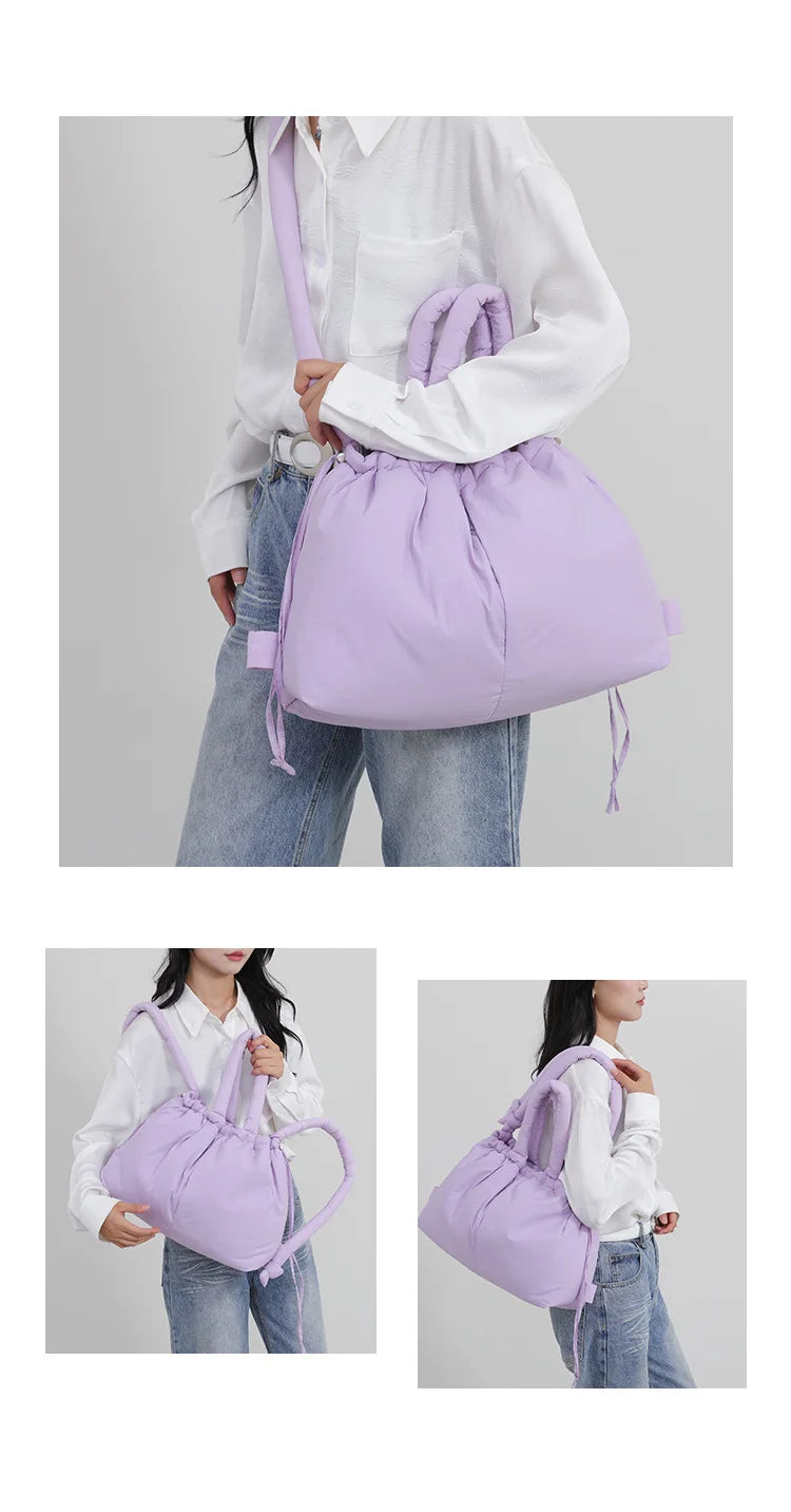 Casual nylon padded tote bag designer soft puffer women shoulder crossbody bags Simple Vintage large capacity handbags 2026