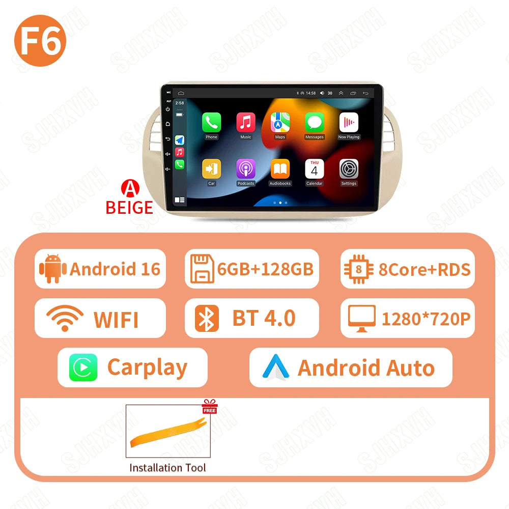 Car DVD Android 16 Radio Stereo For Fiat 500 2007-2015 Auto Multimedia Player GPS Navigation Head Unit High-Performance WIFI