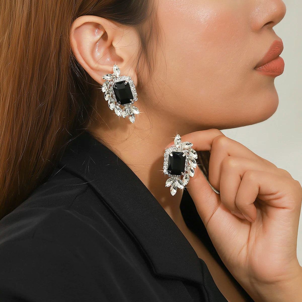 Women Fashion Shiny Rhinestone Big Drop Dangle Earrings Maxi Evening Dress Statement Earrings Accessories Wedding Bride Jewelry