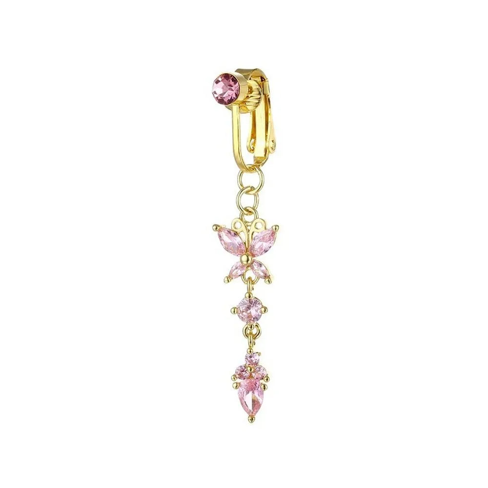 Faux Fake Belly Butterfly Fake Belly Piercing Heart Clip On Umbilical Navel Fake Pircing Moon Star Leaves Cartilage Earring Clip
