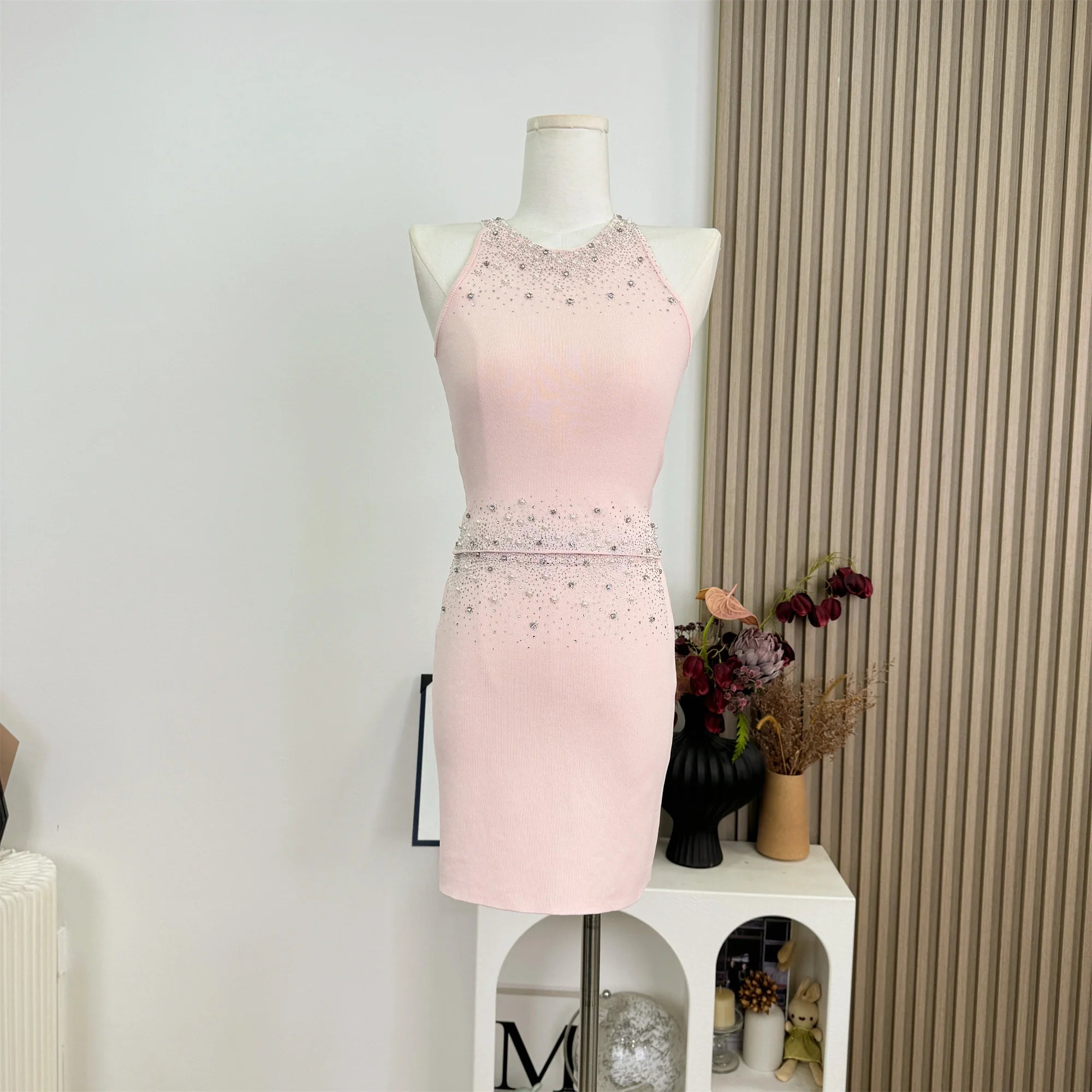 2025 Summer Diamonds Knitted 2 Piece Set For Womem Nail Bead Top + Short Skirt Two Piece y2k Outfit Ensemble Femme