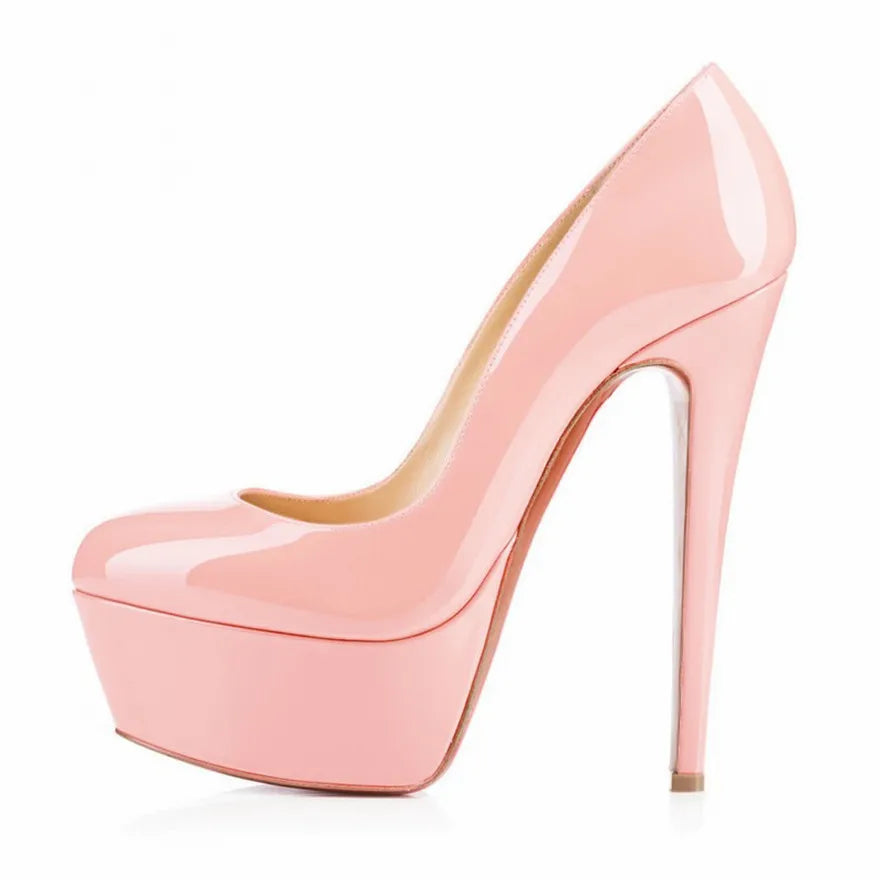 Candy Color Platform Women High Heels Shoes Round Toe Patent Leather Pumps Woman Sexy Party Wedding Shallow Ladies Shoes Size 42
