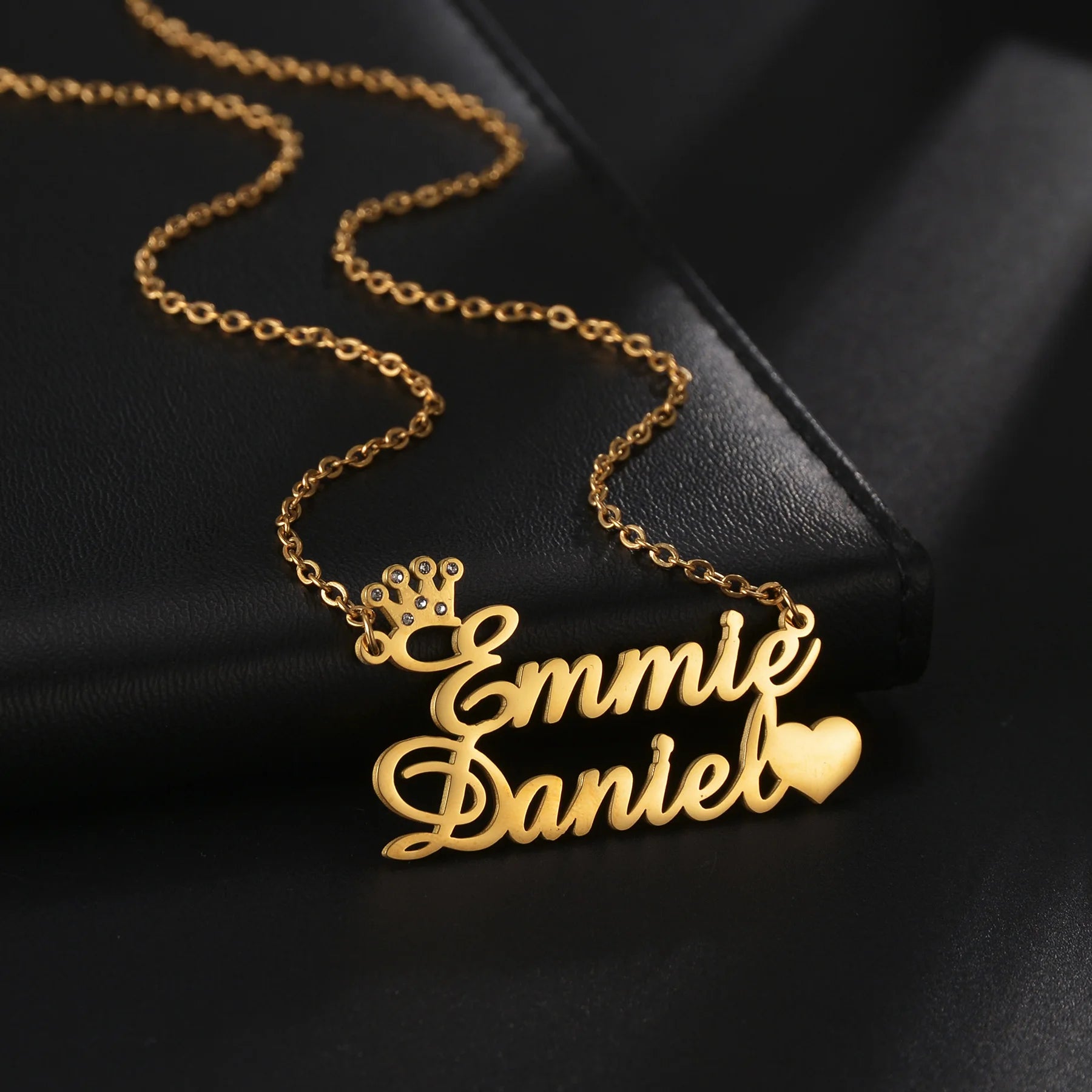 Atoztide Personalized Custom 2 Names Pendant Necklace for Women Stainless Steel Stone Heart Fashion Christmas Jewelry Gift