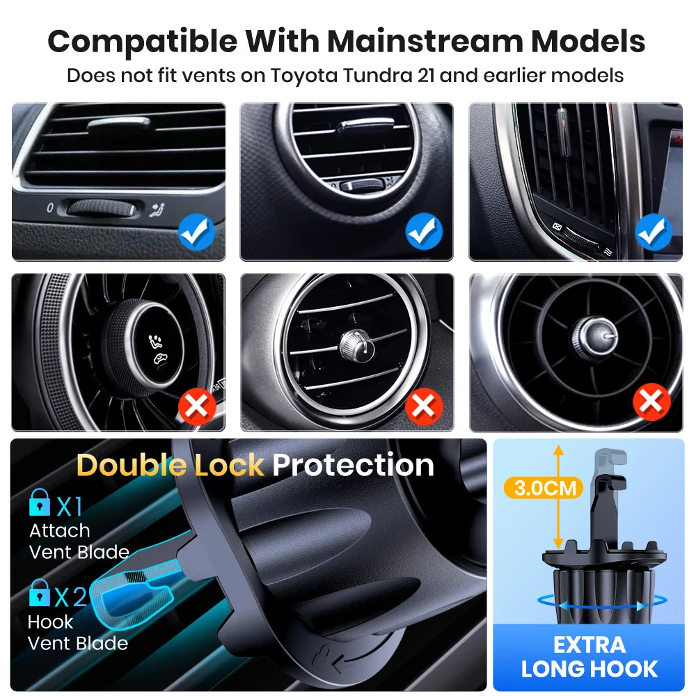 TOPK Car Phone Holder Mount for Cell Phones Upgraded Metal Hook Design,Hands-Free Holder for All Phones,Adjustable & Secure Fit