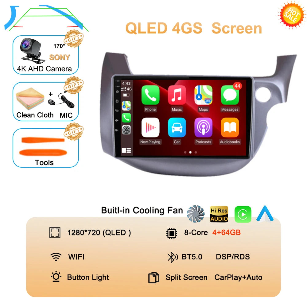 Car Radio Android 16 For Honda Jazz Fit 2007-2013 RHD Stereo Multimedia Video Player Carplay Auto GPS Navigation 2din Head Unit