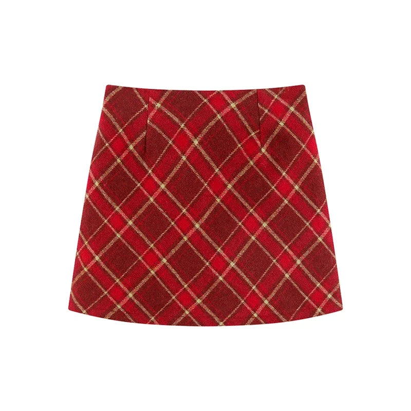 ITOOLIN Womem Vintage Plaid Tweed A-line Skirt Casual High Waist Mini Skirt Women Preppy Style Bodycon Skirts Spring Summer 2026