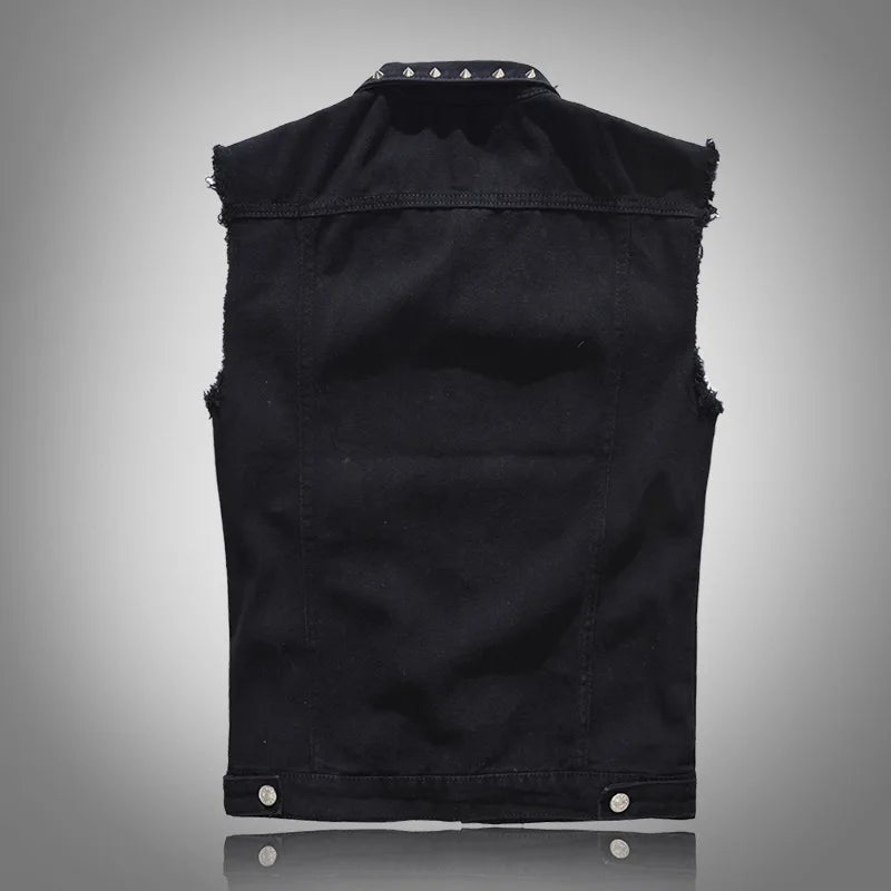 2025 Men's Fashion Jeans Sleeveless Jacket Vest Male Black Blue Denim Jeans Vest  Man Cowboy Outdoors Waistcoat Mens Jacket Vest
