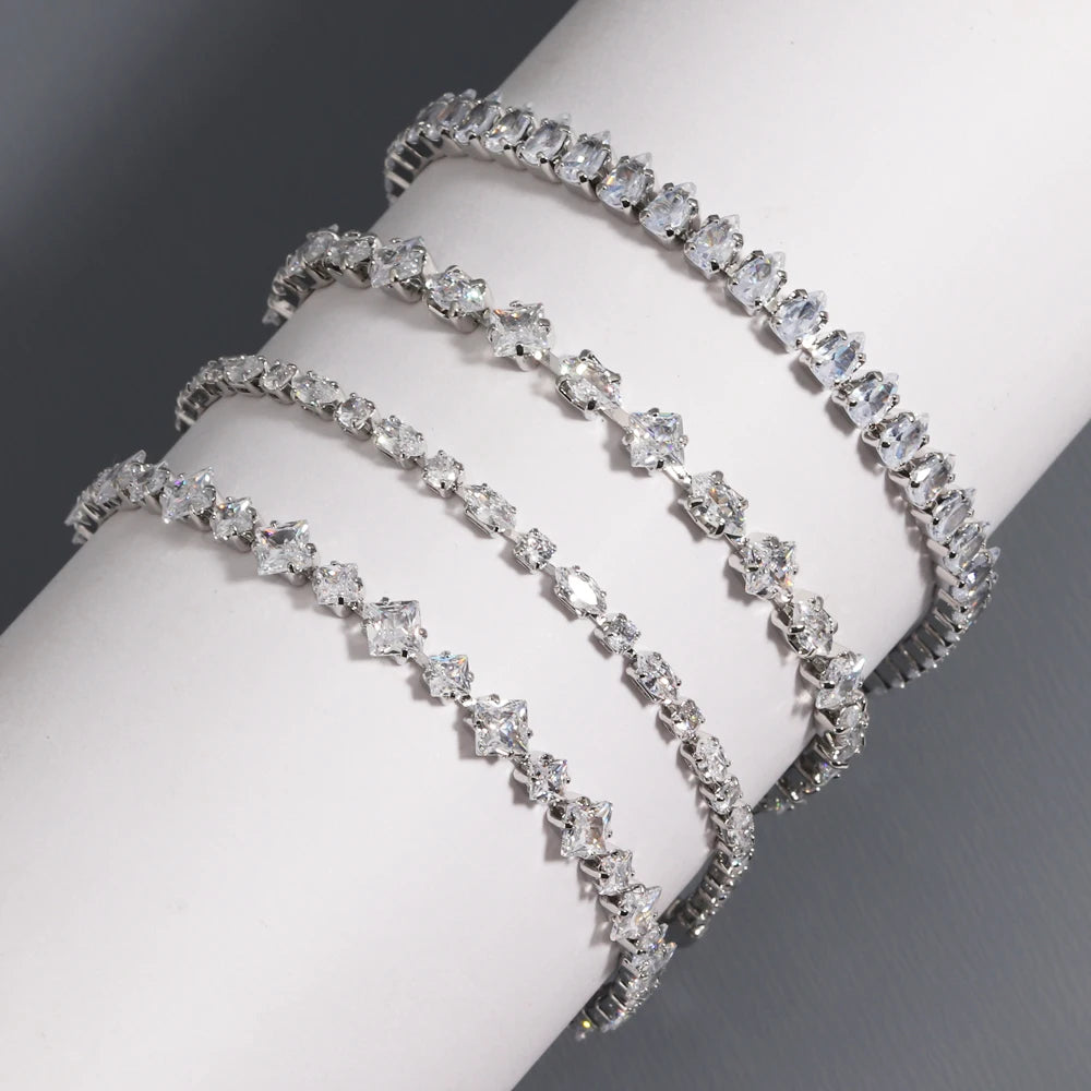 Sparkling Cubic Zircon Tennis Bracelets for Women Luxury Dainty Stackable Silver Color Chain Crystal CZ Banquet Wedding Jewelry