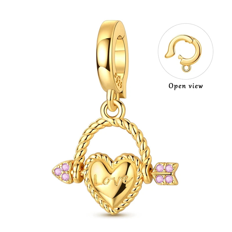 Hot Sales 925 Sterling Silver Golden Series Charms Beads Cross Devil's Eye Bow Charms Pendant Fit Original Bracelet DIY Jewelry