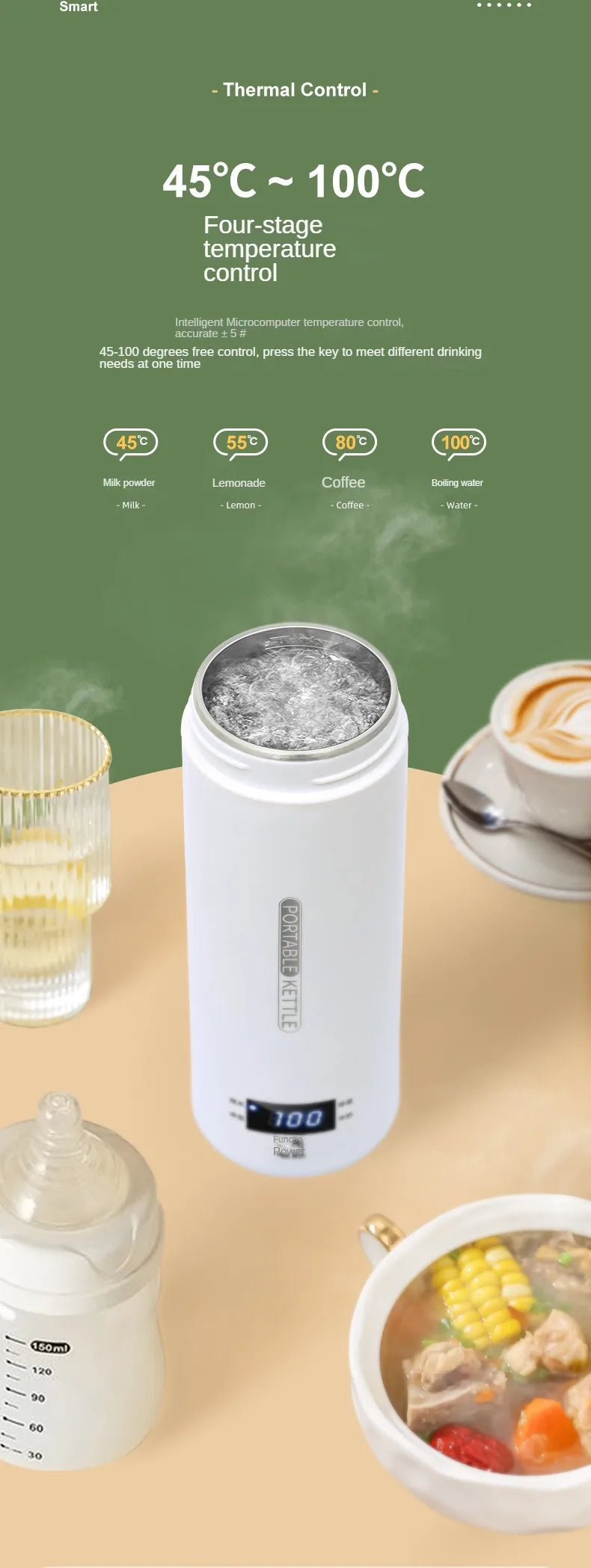 Travel Electric T Kettle Fast Boiling Water Portable baby Milk Warmer Kettle 304 Stainless Steel Thermo Kettles