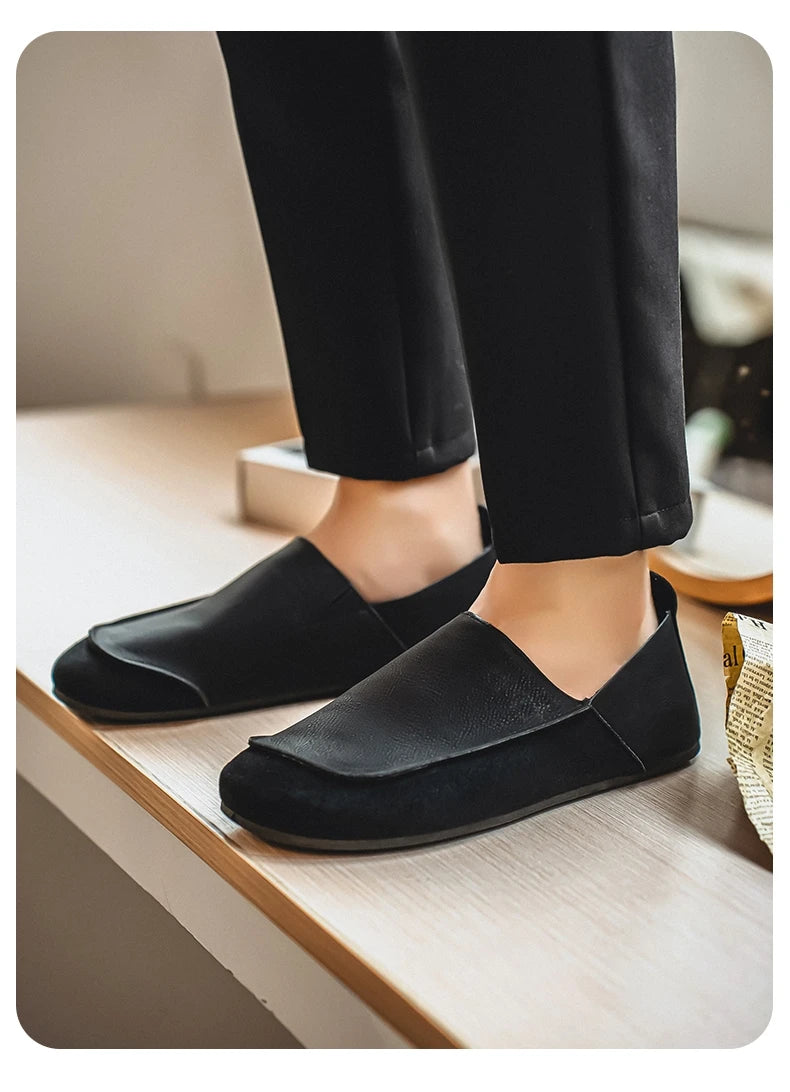 Man Loafers Outdoor Walking Fashion Mens Casual Shoes Soft Leather Comfort Half Slippers Breathable Lazy Driving Shoes Moccasins