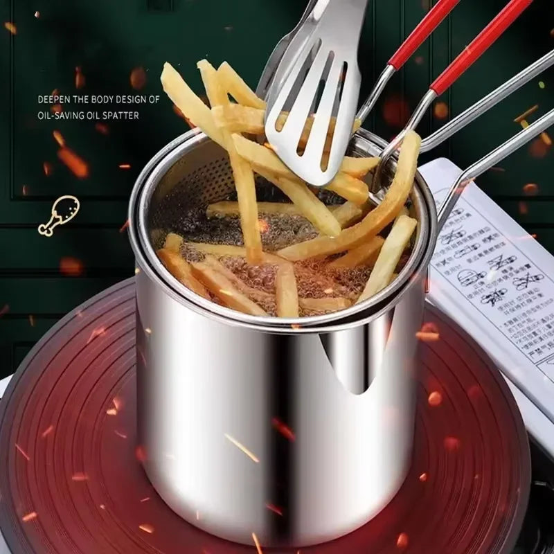 Stainless Steel Deep Frying Pot with Strainer, Multifunctional Fry Pan for Chicken Tempura Cooking