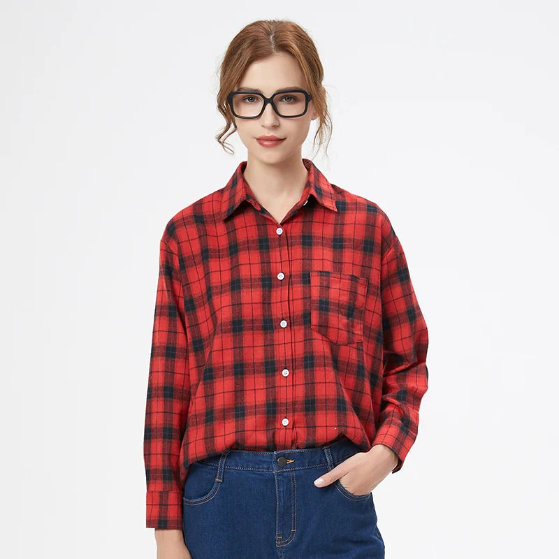 Casual Women's Plaid Shirt 2025 Spring Autumn New Ladies Loose Blouse and Tops Female Long Sleeve Shirts Fresh Checked Clothes