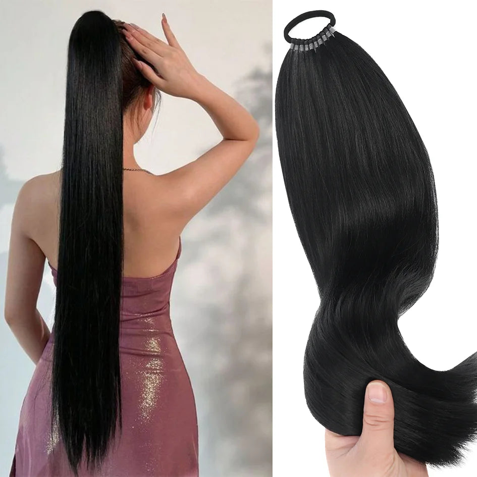 Synthetic 18inch/20inch/22inch/24inch/26inch/28inch/32inch Long Straight Wig Ponytail, Headband Ponytail, Elastic Rope Ponytail