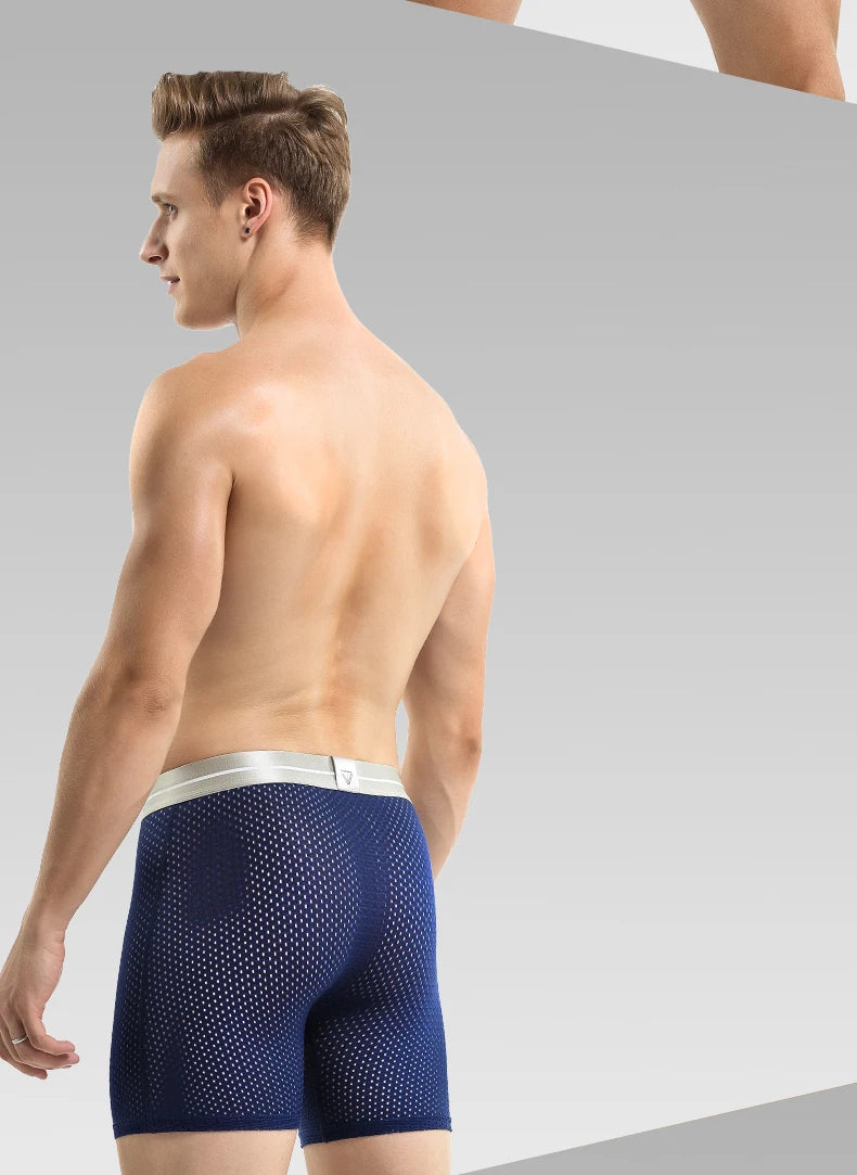 Men's Extra Long Sports Underwear Boxer Running Anti-Wear Legs Large Size Ice Silk Loose 100kg Fat Guy Four Corners