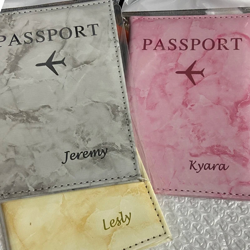 Laser Engraving Customize Name Passport Holder Travel Wallet Marble Patten Case for Passports Passport Cover With Personal Names