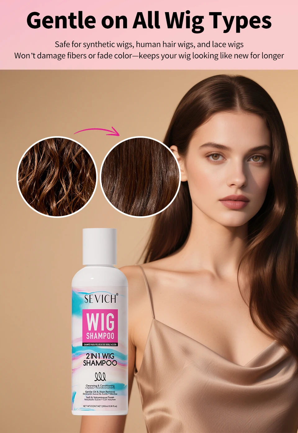 SEVICH 2-IN-1 Wig Shampoo 100ml Human and Synthetic Wig Deep Cleansing Moisturizing Shine 2 in 1 Shampoo Professional Wig Care